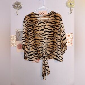Adrienne Tiger Print Blouse - Black and Tan
